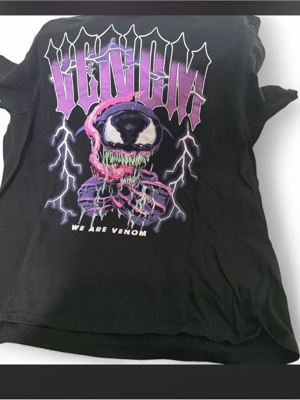 Venom Graphic Tee - Black with Purple & Pink Design